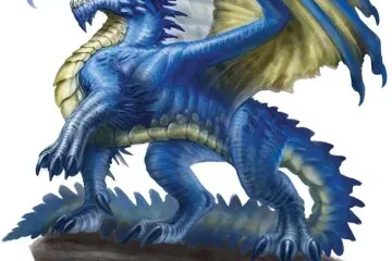 A blue dragon with bright scales and yellow-tinted wings